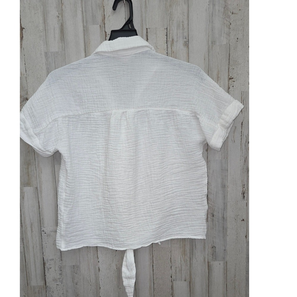 Beach Lunch Lounge XS White Gauze Tie Front Shirt Top Crop Button Shirt Resort - Picture 4 of 4